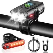 Rechargeable Bike Lights Set Front and Back, LED Ultra Bright 6 Light Modes Bicycle Lights, Super Long Standby Bicycle Lights & IP65 Waterproof Bike Light Set, Road Mountain Bike Lights