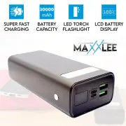 Maxxlee 30000mAh Super Fast Charging Dual USB Torch Light Portable Battery Charger Power Bank