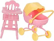Doll High Chair Toy Mini Toy Stroller High Chairs for Dolls Play Stroller Set Portable Push for Boys and Girls
