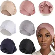 [GEPAPE] 6 Pcs Women Modal Turban Muslim Inner Hijab Caps,Solid Color Under Caps Adjustable Muslim Scarf Stretchy Head Scarf ﻿