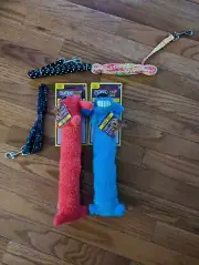 Lot Of Three Dog Leashes (Polka Dot, Citrus, And Anchors) & 2 Toys - New