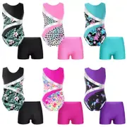 Kids Girls Gymnastics Ballet Dance Outfit Leotard with Athletic Shorts Dancewear