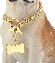 Jewelry Kingdom 1 Dog Chain Collar 18K Cuban Link Chain 10MM Strong Heavy Duty Chew Proof Adjustable Training Walking Collar with Toggle Clasp and Dog Tag for Medium Dogs (10MM, 24")