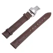 Cowhide Leather Band Deployment Buckle Watch Strap 16mm Leather Strap, Brown