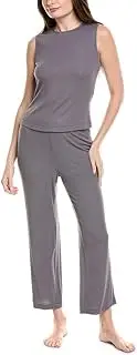 [Natori] Women's Rib Essentials Tank PJ Length: 21", Inseam: 32, Plum/Silver, Small, Plum/Silver, Small