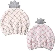 KALLORY 2pcs Pineapple Pattern Hair Drying Caps Absorbent Fleece Hair Wraps Quick Drying Bathing Hats for Women Soft Gentle for Everyday Use