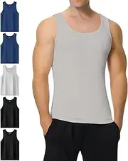 [IceReco] Men's Undershirt Pack of 5 Tank Top Men's Vests 100% Cotton Muscle Shirt Underarm Shirts Tank Top for Sports Gym Business S-5XL