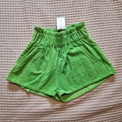 Faithfull The Brand Ladies Small Shorts Green Corduroy Paperbag Waist Hot Bright