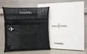 CHANEL BEAUTE Beauty GWP Gift Black Mesh Cosmetic Makeup Pouch Zip Travel Bag
