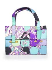 Vintage Floral Checkered Bamboo Handbag