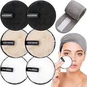 [KEYRI] Pack of 7 Microfibre Make-Up Wipes Washable Makeup Remover Pads with Hair Band Reusable Microfibre Face Cleansing Cloth for Face Cleansing Skin Care