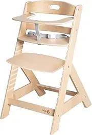roba Baby Highchair Liv Up - Adjustable Wooden Highchair - Height-Adjustable Children's Highchair with Crotch Strap - from 6 Months up to 70 kg - Natural FSC