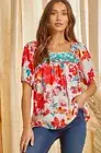 Andree By Unit Savanna Jane Floral Embroidered Peasant Top Chiffon Sz S NWT