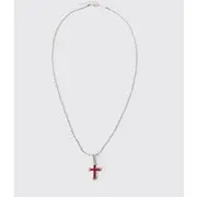 Mens Silver Iced Pink Cross Necklace