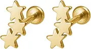 [Niaspi] 2Pcs 20G Star Lip Rings Flat Back Cartilage Stud Earrings for Women Stainless Steel Post Labret Lip Studs Rings Conch Helix Tragus Studs Earrings Internal Thread Body Piercing Jewelry 6mm