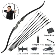 60" Archery Takedown Recurve Bow 25-50lbs Wood Riser&Bow Hunting Accessories Set