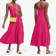 Ted Baker Luaan Button Through Cami Midi Dress 10 Deep Pink Textured Crepe NWT