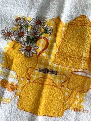 NEW (4) Vintage Yellow Teapot DAISIES Kitchen Dishcloth Dish Cloth Towel ~ NOS