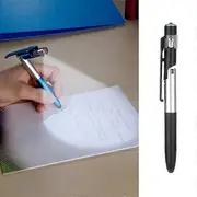 Ballpoint Pen with LED Light Multifunction Folding Stand for Phone Holder Night Reading Stationery Pen for Office School Student Black