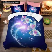 v1754 Bed Sheets Colorful Beautiful Butterfly Bedding Set Flying Animal Duvet Cover Set Pillowcase Soft Polyester Comforter Set for Women Girls 3-Piec