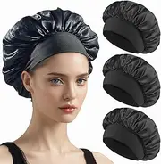 [ATSNOSH] Pack of 3 Satin Hair Cap, Sleep Cap for Women and Girls, Silk Hood for Sleeping, Night Sleep Hat, Soft and Comfortable