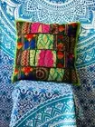 16" Decorative Embroidered Khambadia Patchwork Cushion/Pillow Cover Light Green