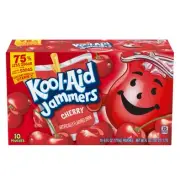 New Kool-Aid Jammers Cherry Fruit Less Sugar Soft Drink 10-Pouches 60 FL OZ