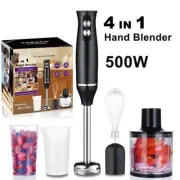 Upgrated 4-in-1 Hand Blender 500W 2 Speeds 500ml Mixer Chopper Kitchen Whisk