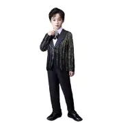 Boys Sequin Tuxedo Blazer Coat Shiny Jacket Formal Costume Fancy Dress Suit Tops