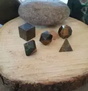 TIGER EYE CRYSTAL SACRED GEOMETRY PLATONIC SOLIDS SET, TIGER EYE GEOMETRY SET