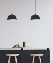 NORDIC: Modern Scandinavian Dome Steel & Wood Pendant Lights Black 270mm
