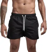 [Aosufei] Men's Loose Casual Stretchy Beach Shorts Quick Dry Elastic Waist Shorts Drawstring Solid Swimming Trunks