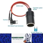 Mini Blade fuse Connector Cigarette Lighter Socket Adapter 30CM Cable 5A Fuse