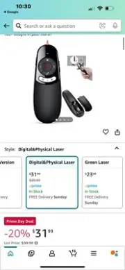 Physical and digital pointer clicker for presentations with laser