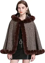 [HAMKVBPR] Women's Shawl Scarf Hooded Warm Shawl Wrap Free Size Blanket Poncho Cape Wrap for Party and Christmas