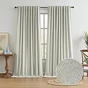 KEQIAOSUOCAI Linen Blackout Farmhouse Curtain Panels for Living Room Track System, Back Tab Loop Pocket Pleated Floor to Ceiling Drapes for Patio Door, 2 Pieces, 72x96, Greyish Beige