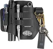 VIPERADE PJ16 Leather Sheath for Belt, Tool Leather Sheath for Knife, Knife Leather Sheath for Men, Multitool Sheath for Men, Flashlight Holster EDC Pocket Organizer with Key Holder (Black)