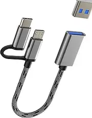USB C Micro USB to USB Adapter(2in1)USB-A OTG 3.0 Port for iPhone 15 16 Compatible for Samsung MacBook Type C for Apple Thunderbolt Android phone Connector Drive for iPad Adaptor Computer Accessories