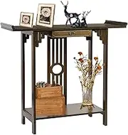 Narrow Entryway Console Tables Storage: 2 Tier Rustic Tall Long Desk 81.5x31.2x82.8cm Bamboo Sofa High Table Chinese Style Slim Hallway Shelf for Living Room,Retro Brown Colors