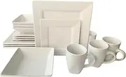 16 Pieces Square Dinnerware Set White & Black Color 4 Stoneware Set Plate and Bowel Sets Quality Dishes (White, Square)