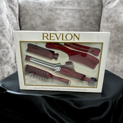 Vintage Revlon styling gift set Comb Brush Clip, Curling Iron Brush Accs. 1998