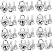 NUOBESTY 12pcs Heart Shaped Mini Padlocks Rustproof Multi Functional Travel Locks with Keys Each for Secure Luggage Briefcases and Tackle Boxes