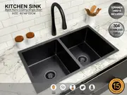 800*450*220 Kitchen Sink Laundry Handmade Black Nano Stainless Steel Double Bowl [44-HF8045B]