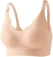 [HONGFSM] 2024 Seamless Nursing Bra for Breastfeeding Wireless Comfort Maternity Bralette Front Buckle Convenient Lactation Bras(Pink,Large)