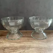 Vintage Libbey Ice Cream Sundae Fruit Footed Clear Glass Bowls Set of Two 5"