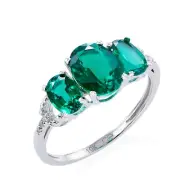 10k White Gold Created Emerald and Diamond Accent Ring - Green