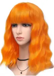 Orange Hair w/Bangs Wig Hair Net Clips Fashion Cosplay Adjustable Sz Halloween
