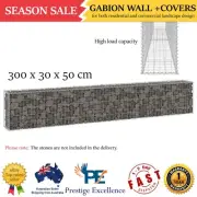 Gabion Wall with Cover Galvanised Steel Basket Cage Garden Landscape 300x30x50cm