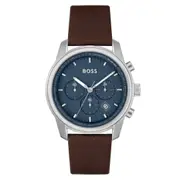 Hugo Boss Brown Leather Blue Dial Chronograph Men's Watch - 1514002
