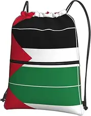 EdWal Palestine Flag Print Drawstring Backpack Gym Bags Sports Bags With Zipper Pocket For Travel Swimming Beach, Black, One Size